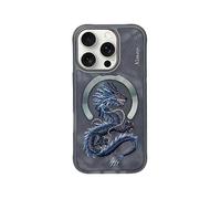 (Black Dragon, Multicolor) For iPhone 16 Pro Max Magnetic Case Embroidery PU Leather Back Cover - Golden Dragon