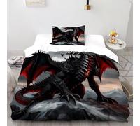 Black dragón Volador Edredón De Doble Capa tótem Animal Hipoalergias Chaqueta De Edredón De Microfibra Impresión 3D Juego De Ropa De Cama De 2 Piezas Single(135x200cm)