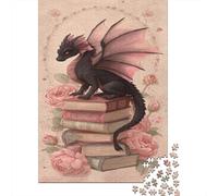 Black Dragón with Pink Wings,Libros Antiguos Rompecabezas Sostenibles Estampados para Adultos De Madera De 38x26cm/1000pcs