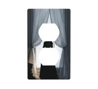 Black Dress Woman Standing by The Window Outlet Cover Light Switch Cover Decorative 1 Gang Wall Plate for Kitchen Room Bathroom Size 7x11.4cm