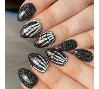 Black Eerie Framework Persist Hoofs Halloween Falsos Hoofs Short Ellipsoidal ABS Unguis Art Reciclable No Mortal para Fiestas Uso Diario Halloween Unguis Art para Mujeres