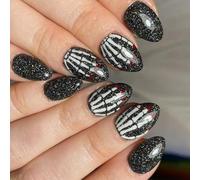 Black Eerie Framework Persist Hoofs Halloween Falsos Hoofs Short Ellipsoidal ABS Unguis Art Reciclable No Mortal para Fiestas Uso Diario Halloween Unguis Art para Mujeres