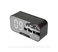 (Black) Electronic Alarm Clock LED Digital Display Bluetooth 5.0 Speaker Mirror Alarm Clock With Radio Function Desktop Table Decoration
