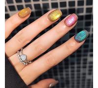 Black False Nails French Cat Eye Press on Nails Square Glitter Stick on Nails Short Fake Nails 24pcs for Women and Girls (Color : A, Size : 1 count (Pack of 1))