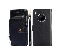 (Black) For Huawei Y9a Zipper Bag PU + TPU Horizontal Flip Leather Case with Holder & Card Slot & Wallet & Lanyard
