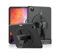 (Black)For Ipad Pro 12.9 2022 / 2021 / 2020 / 2018 Shockproof Tpu + Pc Tablet Case With Holder & Pen Slot & Shoulder Strap(dark Rose Red)