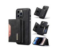 (Black) For iPhone 14 Pro Max DG.MING M2 Series 3-Fold Card Bag Leather Case