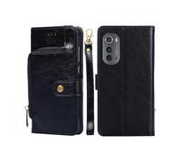 (Black) For Motorola Edge 2022 Zipper Bag Flip Leather Phone Case