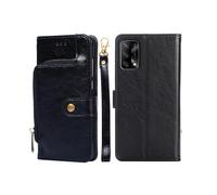 (Black) For OPPO F19 / A74 Zipper Bag PU + TPU Horizontal Flip Leather Case with Holder & Card Slot & Wallet & Lanyard