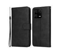 (Black) For Xiaomi 13 Pro 5g Cell Phone Case Bag Classic Calf Texture Supporting Stand Pu Leather Wallet Shockproof Cover With Wrist Strap