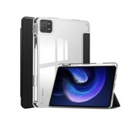 (Black) For Xiaomi Pad 6/ Pad 6 Pro Stand Tablet Case PU Leather + TPU + Acrylic Clear Smart Cover with Pen Slot
