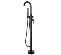 Black Freestanding Tub Filler Faucet with Hand Shower Floor Mount Standing Bath Shower Mixer Taps Round Single Handle Bathroom Shower Bathtub Faucet Set