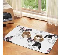 Black Frenchie Cartoon French Bulldog Pink Glasses White Dog,Waterproof Pet Feeding Mat,PU Leather Placemats for Cat Dog Water Bowl,Food Mats,40x60cm