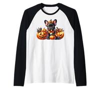 Black Frenchie Halloween Pumpkins For French Bulldog Mom Camiseta Manga Raglan