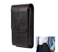 Black - Funda para smartphone de 7,2 pulgadas para hombre - Crazy Horse Leather Waist Pack for Hands-Free Mobile Carry, cierre magnético, universal, alternativa