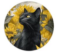 Black Gato in Solflower Campo Rompecabezas Rompecabezas Juego De Habilidad para Toda La Familia 1000pcs (67.5x67.5cm)
