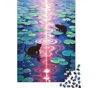 Black Gato Puzzle De 1000 Piezas The Black Gato on The Surface of The Lake Rompecabezas para Adultos De Madera para Adultos Pintura Entretenimento 1000pcs (75x50cm)
