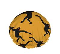 Black Gibbon Monkey Gorro de baño para ducha Animal Print The Silhouette Of Funny Animal Jungle Ape Gorros de ducha para mujer DoubleBathing Shower Hat Protección para el cabello Reutilizable