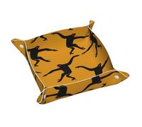 Black Gibbon - Organizador de bandeja de cuero con estampado de mono, bandejas multifuncionales, para llaves, reloj, cartera