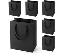 Black Gift Bags With Handles: 8x5x10 Inch 6pcs Black Paper Gags Medium Bulk For Party Shopping Birthday Wedding