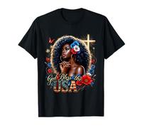 Black Girl Flag Melanin Afro 4 de julio God Bless The USA Camiseta
