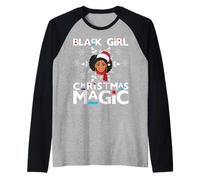 Black Girl Magic Melanin Mrs Santa Claus Snowflake Christmas Camiseta Manga Raglan