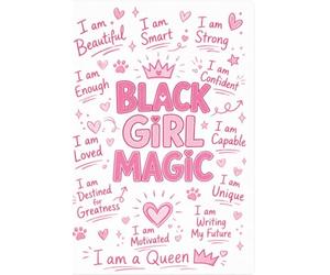 Black Girl Magic: Pretty Pink Affirmation Journal for Girls: 6x9 Lined Motivational Notebook with Positive Quotes, Daily Affirmations, and Cute Heart Doodles for Young Queens to Build Self-Love