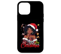 Black Girl Santa Hat Feliz Navidad Pijama Afroamericano Carcasa para iPhone 12 Mini