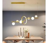 Black Glass Globe 6-Lights Chandelier with Circular LED Light Strip Kitchen Island Linear Hanging Lamp Cafe Ceiling Pendant Lighting for Over Table Living Room Bedroom(Gold,Cool L