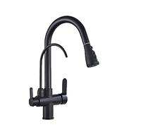 Black Gold Kitchen Faucet with ll-Out Sprayer 3-Way Water Filter for Drinking Hot & Cold Water Mixer Stylish Sink Tap for Modern Kitchens (1 Black B)