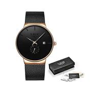 (black gold) LIGE 2023 Fashion Mens Watches Top Brand Luxury Quartz Watch Men Casual Slim Mesh Steel Waterproof Sport Watch Relogio Masculino