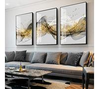 Black Gold Line Abstract Canvas Painting Nordic Minimalist Posters Prints Modern Wall Art Picture Sala de estar Decoración para el hogar 40x60cm (16x24in) x3 Con marco