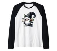 Black Goth GNOME with Bah Humbug Sign For Xmas Funny Santa Camiseta Manga Raglan
