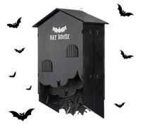 Black Gothic Bat House - Halloween Bat Box, Wooden Nest with Three Chambers, Wall-Mount Shelter for Outdoor Yards, Gardens, Backyards, Trees, Smooth Burr-Free Bats Houses, Halloween Decorations