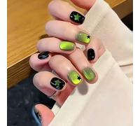 Black Green Handmade Press On Nails Short Square 10Pcs Fake Nails Stars Luxury Glue on Nails Reusable Acrylic False Nails Manicure Kits with Cute Design for Women