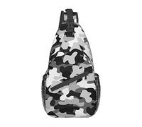 Black Grey White Camo Tropical Leaves Bird Crossbody Bag Men's Chest Cross Body Bag, Ligero, para Senderismo y Viajes