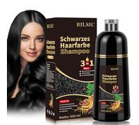 Black Hair Dye Shampoo 3 en 1, champú para el color del cabello negro contra las canas, champú instantáneo, champú de color negro para hombres y mujeres, 500 ml