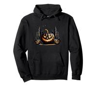 Black Halloween Castle Decor Jack O Lantern Pumpkin and Bats Sudadera con Capucha
