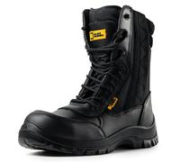 BLACK HAMMER Bota hombre de cuero con puntera compuesta S2 SRC resistente al agua Ejército Desierto Combate Caminando Seguridad Cremallera Trabajo Alto Tobillo 9999 (42 EU)