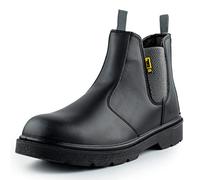 BLACK HAMMER Botas de seguridad para hombre Slip On Chelsea Zapatos de trabajo de cuero con puntera de acero tobillo de trabajo Calzado ligero S3 SRC 1600 Negro (47 EU)