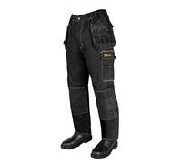 BLACK HAMMER Pantalones de Trabajo para Hombre Multi Bolsillos Cintura Elástica Heavy Duty Triple Costura de Refuerzo Puntos de Tensión y Rodillera Bolsillos Sublime Workwear Negro (28W / 29 Short)