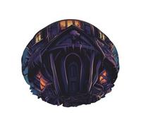 Black Haunted Mansion - Gorro de ducha impermeable de doble capa para mujeres y hombres, protección del cabello para baño, máscaras faciales, spa