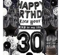 Black Here Lies Your Youth - Decoraciones de cumpleaños número 30 para mujer y hombre, decoración de cumpleaños de Death to My Twenties con pancarta para decoración de tarta, banda de cumpleaños Rip