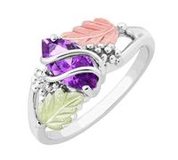 Black Hills Gold Jewelry Anillo de Plata de Ley con Piedra Natal de febrero, Amatista creada en marquesina, 12 K Verde y Oro Rosa Negro con diseño de colinas Doradas