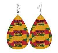 Black History Month 2023 Pendientes de cuero de imitación para mujeres Niñas Gota de lágrima Cuelga Pendiente de hoja liviano