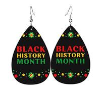 Black History Month 2023 Pendientes de cuero para mujeres y niñas Pendientes de cuero en forma de lágrima Pendientes colgantes simples