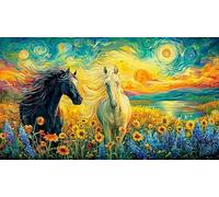 Black-Horse-Galloping-Through-Fire-and-Water 1000 Piezas Puzzle de Papel Reciclado Juego Educativo relajación para Adultos y niños de 12 años y más 38x52/1000pcs