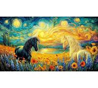 Black-Horse-Galloping-Through-Fire-and-Water 1000 Piezas Puzzle en Papel Reciclado para Adultos Regalo Divertido Actividad en casa Juego Educativo Idea 38x26/1000pcs