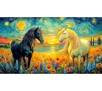 Black-Horse-Galloping-Through-Fire-and-Water Puzzle Adultos 1000 Piezas Papel Reciclado Juego Familiar Divertido Desafiante para decoración Mural 38x52/1000pcs