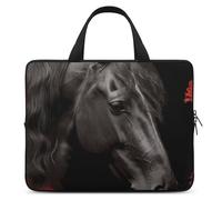 Black Horse on A Background of Red Roses - Funda para portátil ultrafina, impermeable de 10 pulgadas, bolsa protectora portátil con correa de mano